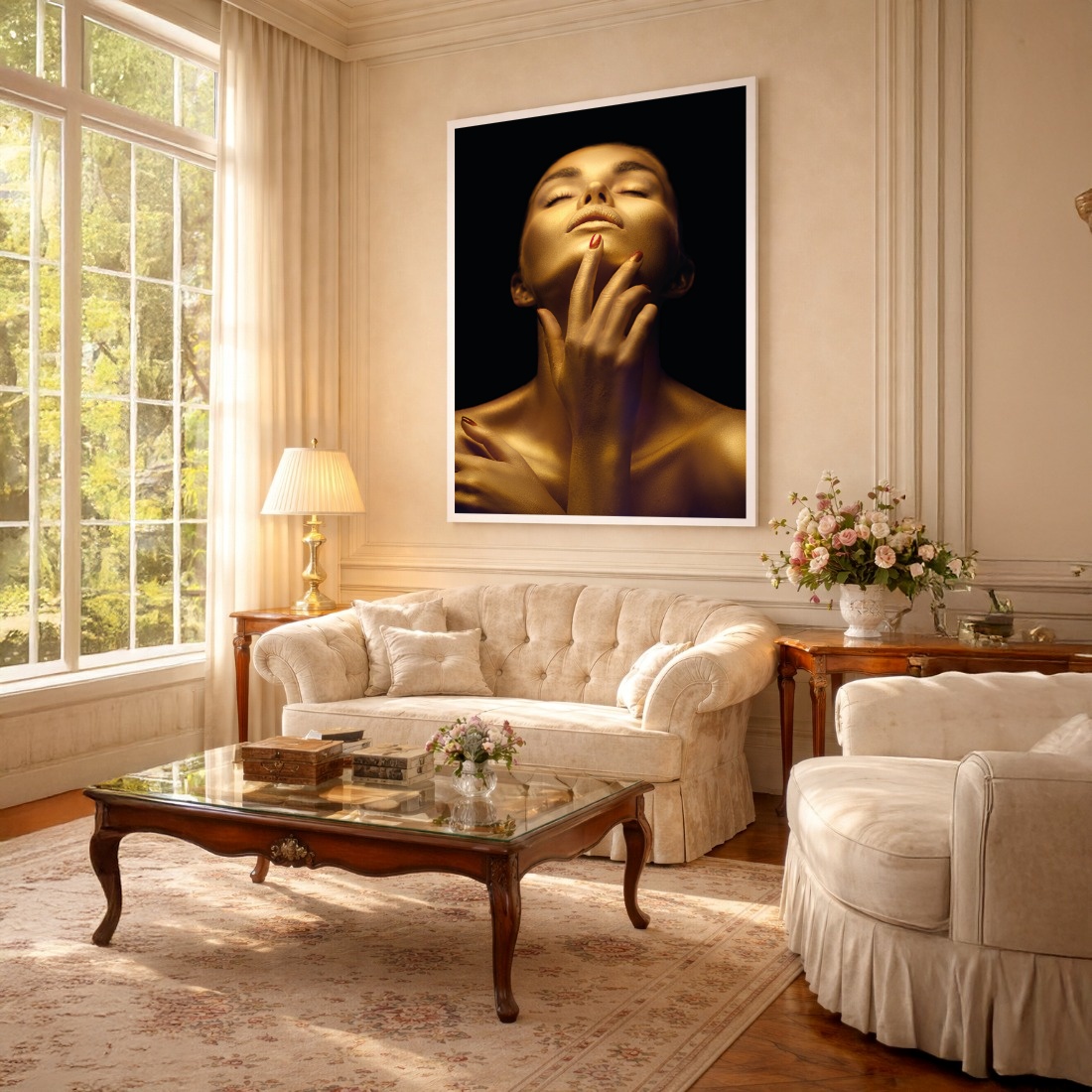 Quadro Canvas Luxo Mulher Dourada