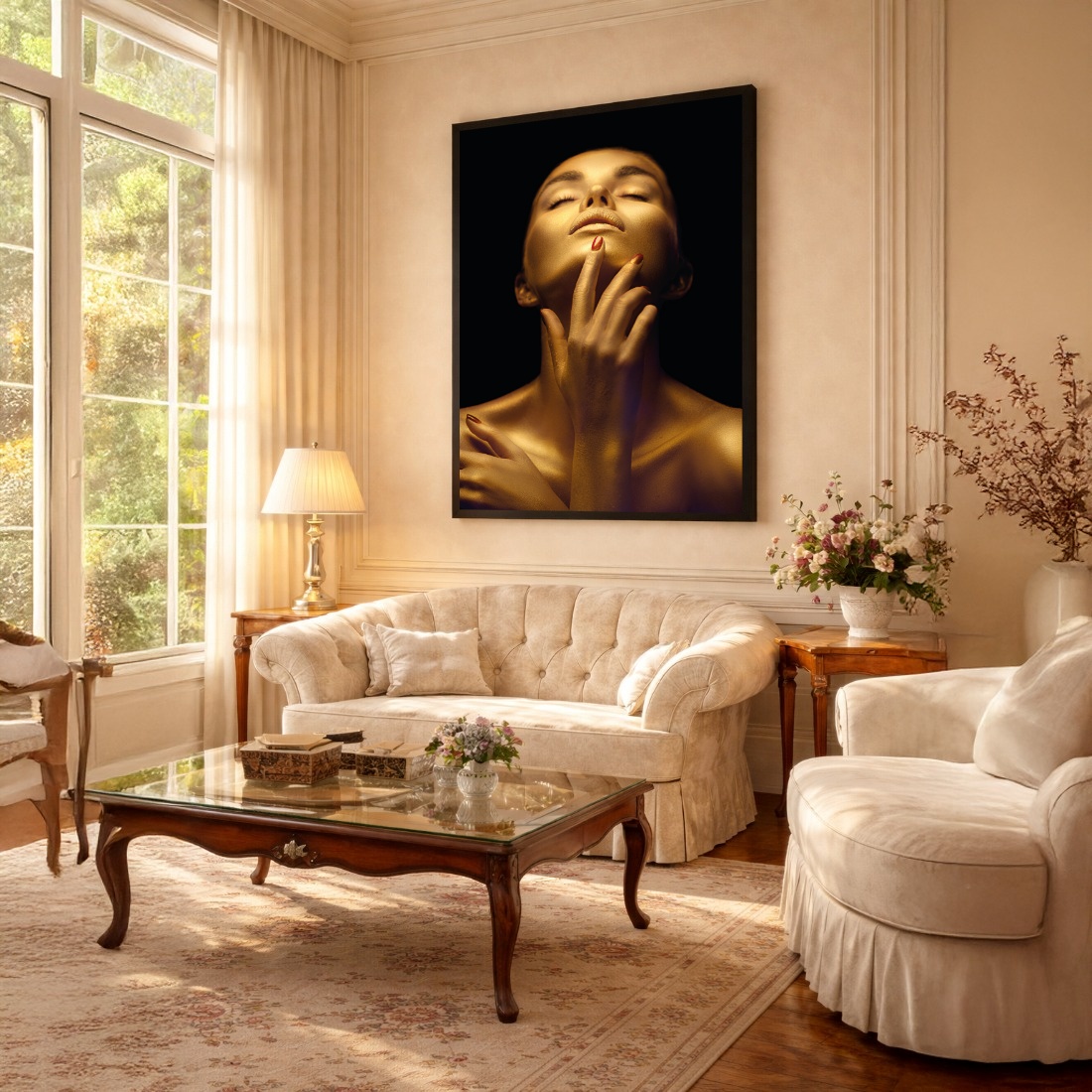 Quadro Canvas Luxo Mulher Dourada