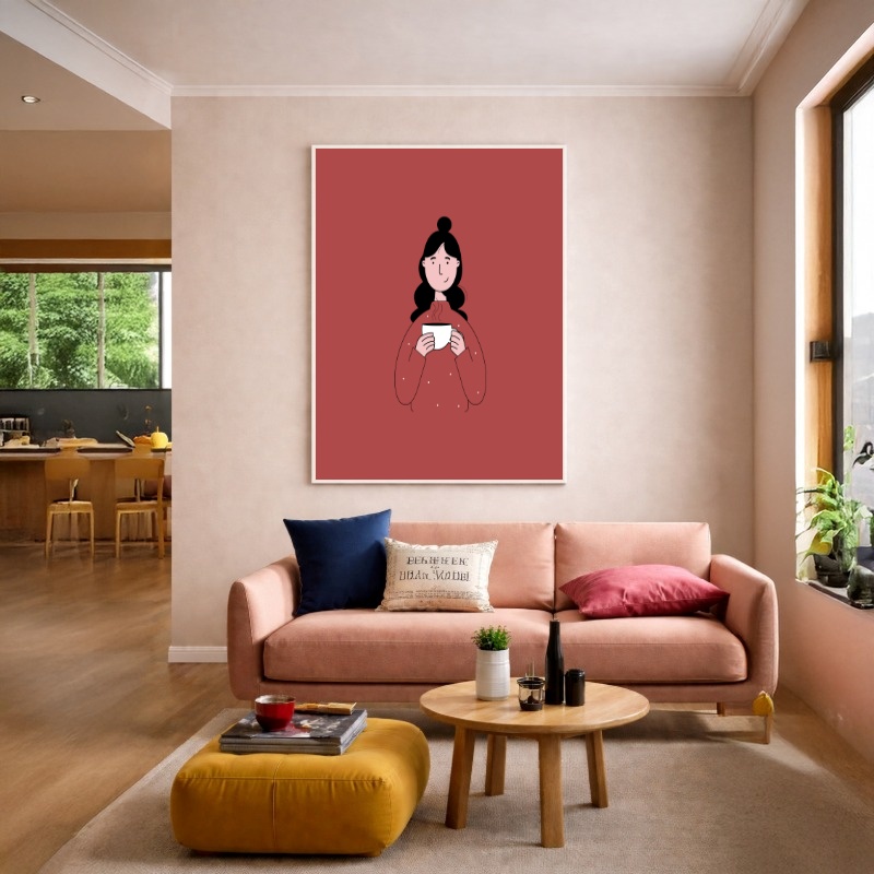 Quadro Canvas Menina Coffe Café Rosa