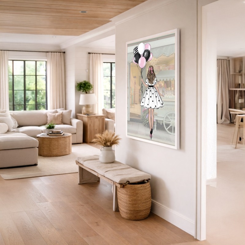 Quadro Canvas Menina Desenho Balões
