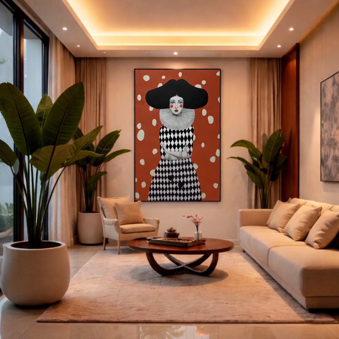 Quadro Canvas Menina Palhaço Desenho Laranja