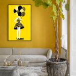 Quadro Canvas Mulher Amarelo Desenho Balões
