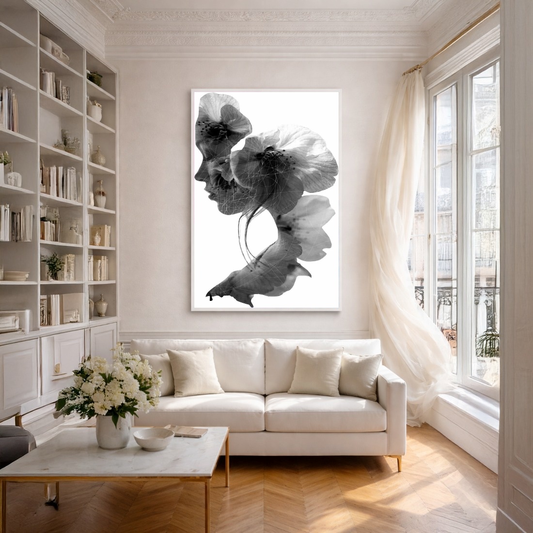 Quadro Canvas Mulher Flores Feminino