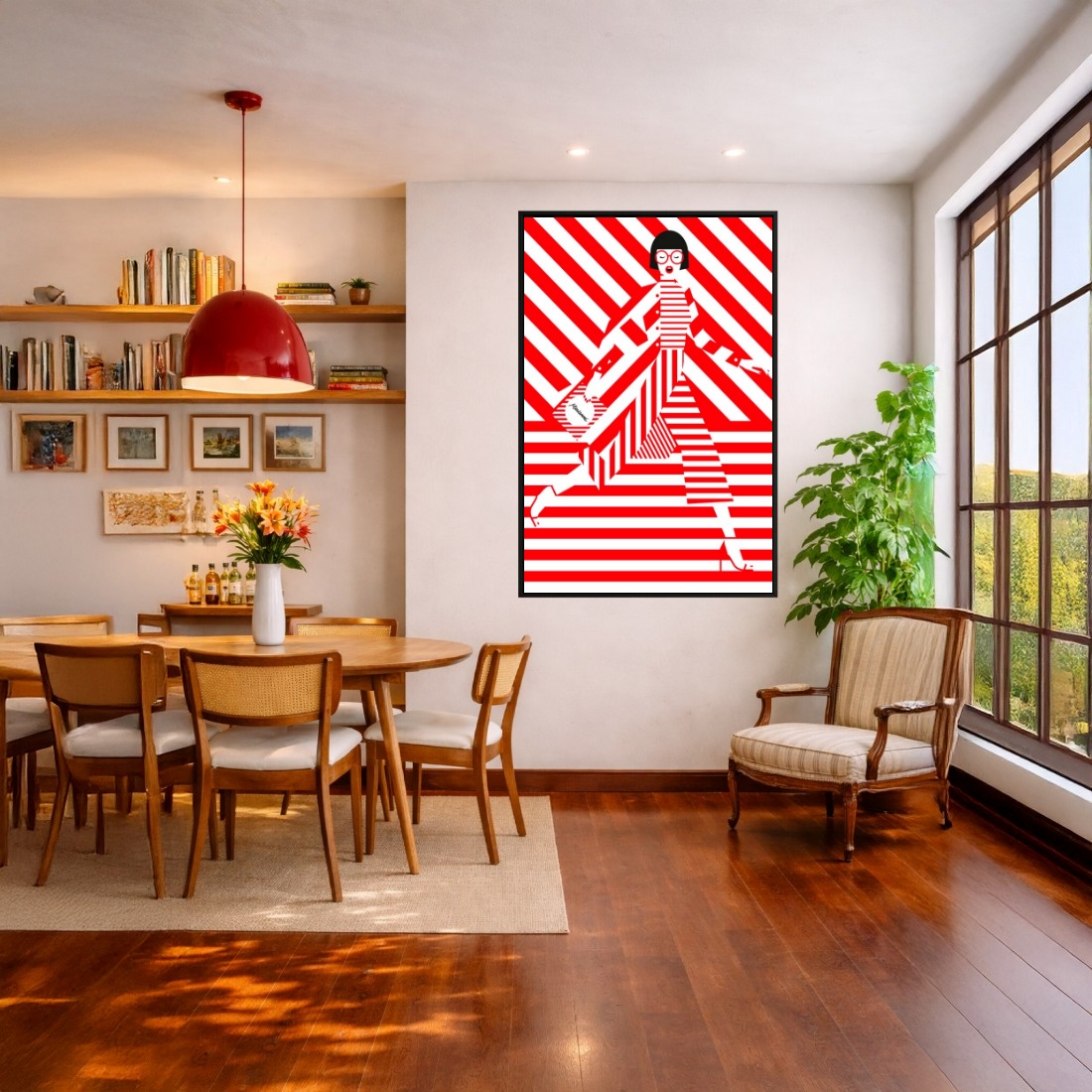 Quadro Canvas Mulher Listras Vermelho