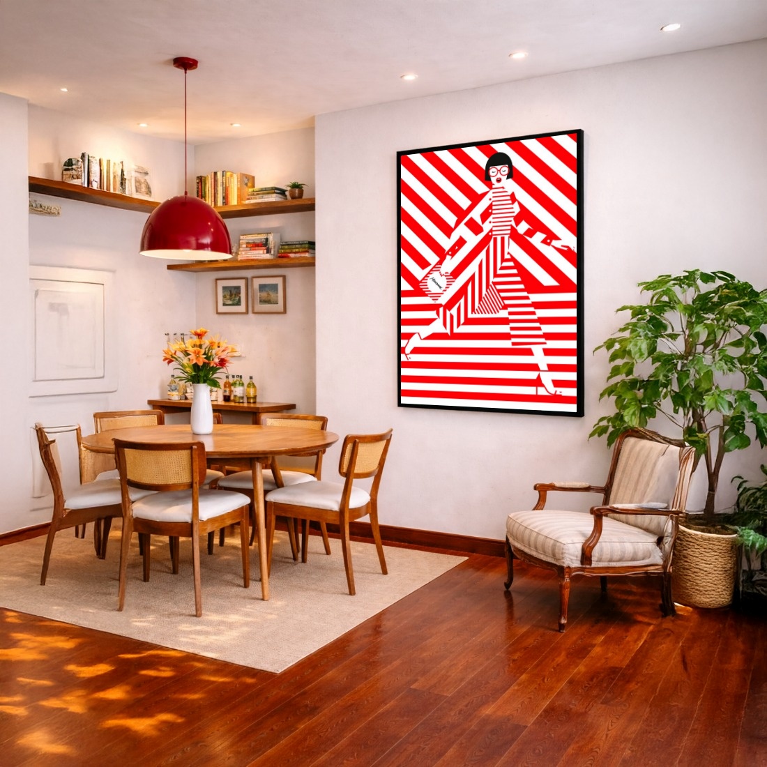 Quadro Canvas Mulher Listras Vermelho