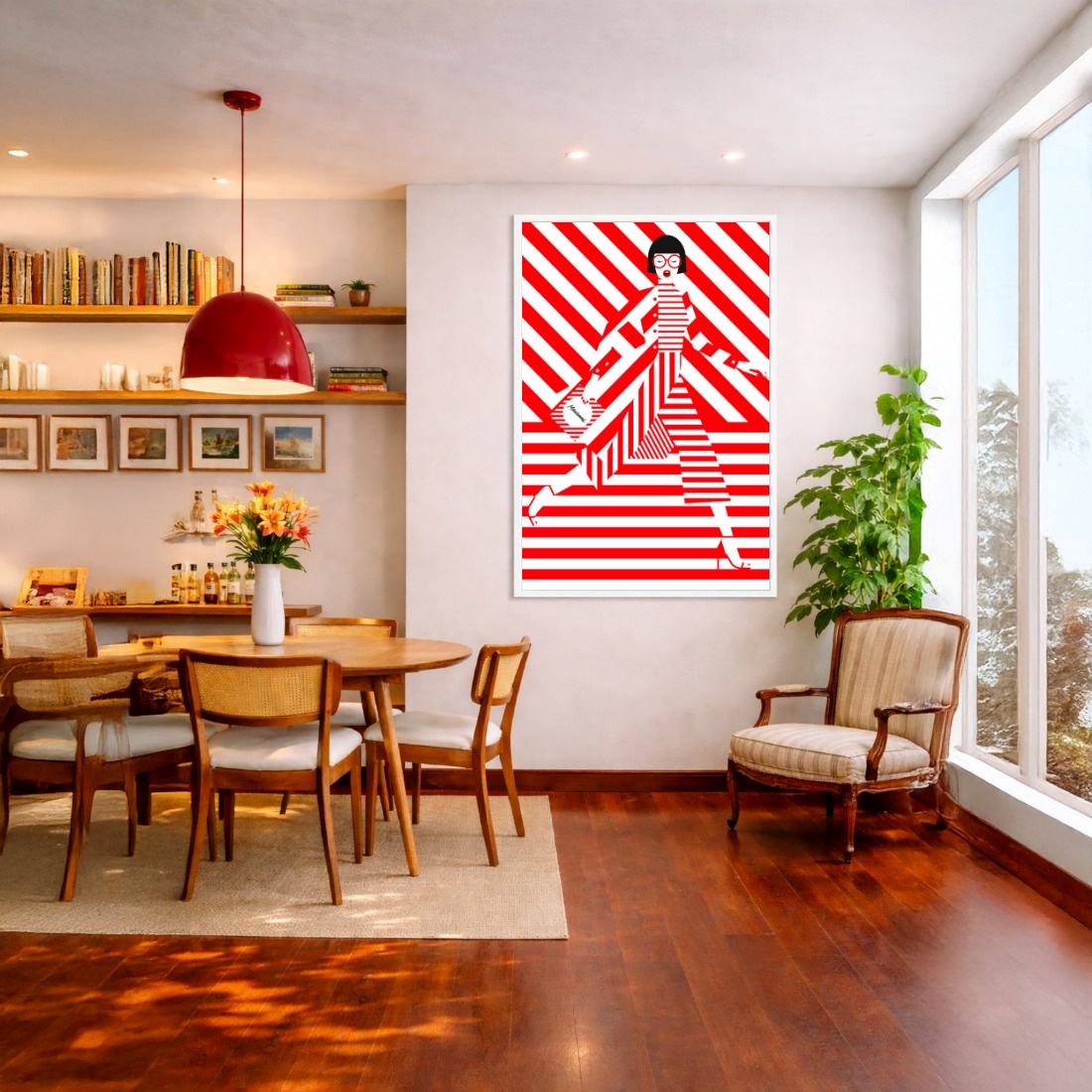 Quadro Canvas Mulher Listras Vermelho