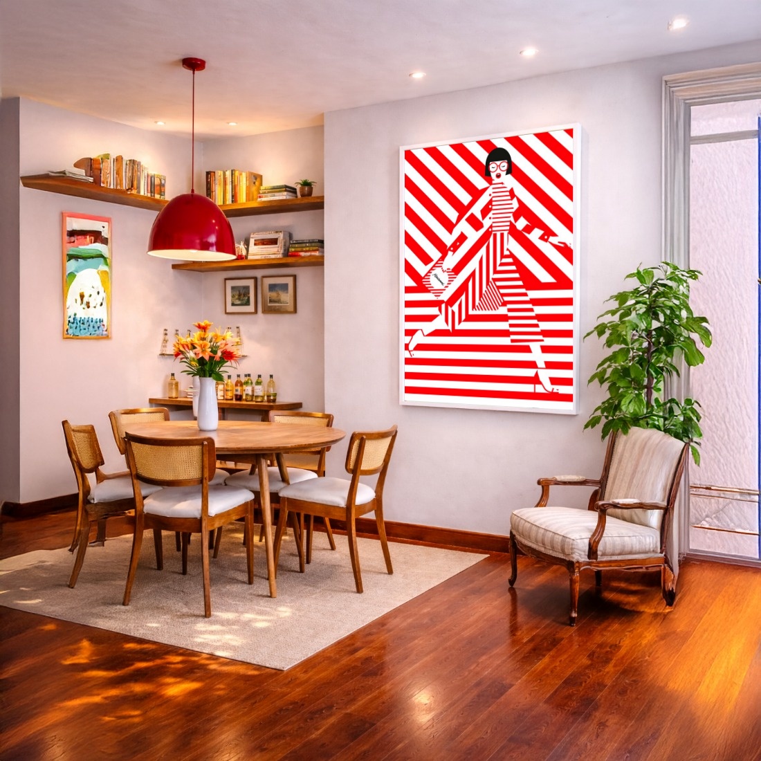 Quadro Canvas Mulher Listras Vermelho
