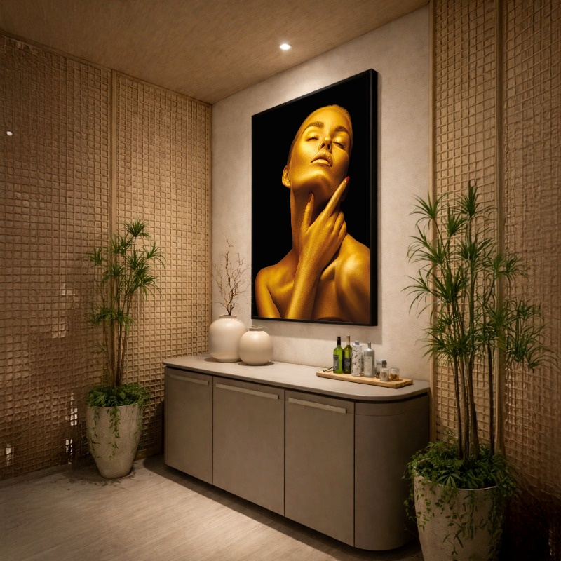 Quadro Canvas Mulher Luxo Glamour Ouro