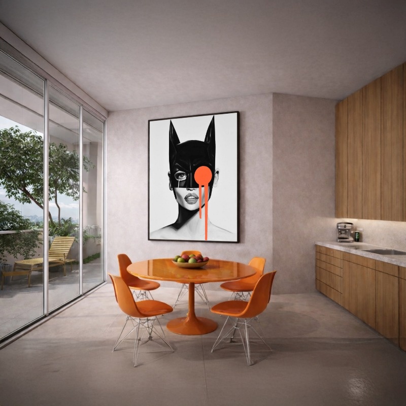 Quadro Canvas Mulher Mickey Mouse Laranja