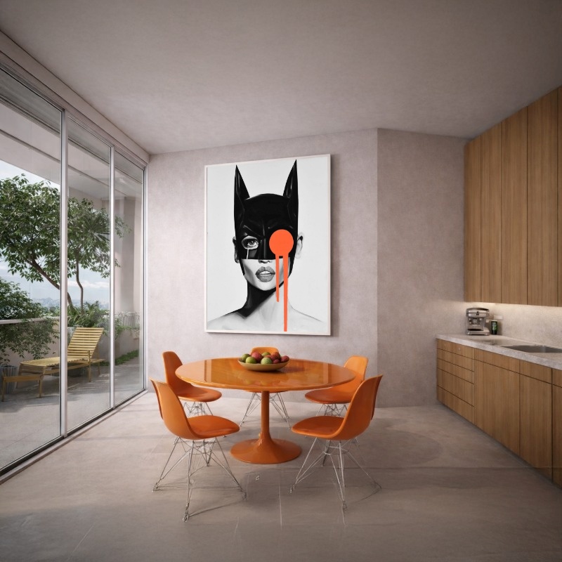 Quadro Canvas Mulher Mickey Mouse Laranja