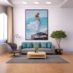 Quadro Canvas Mulher Praia Azul Mar