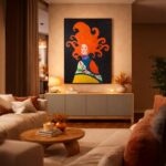 Quadro Canvas Mulher Ruiva Colorido