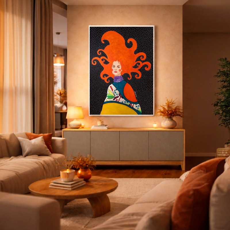 Quadro Canvas Mulher Ruiva Colorido