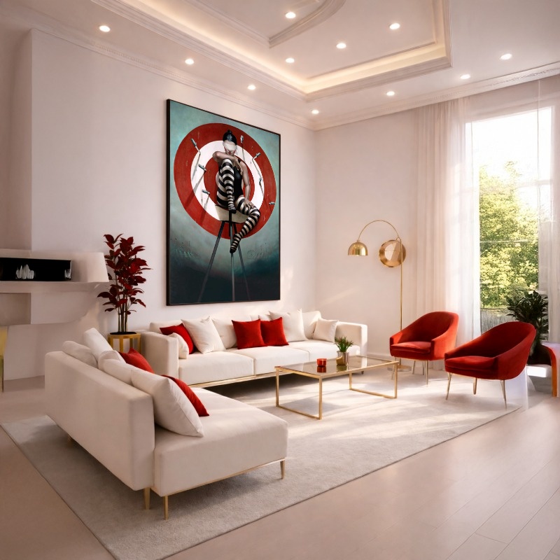 Quadro Canvas Mulher Tiro Alvo Vermelho