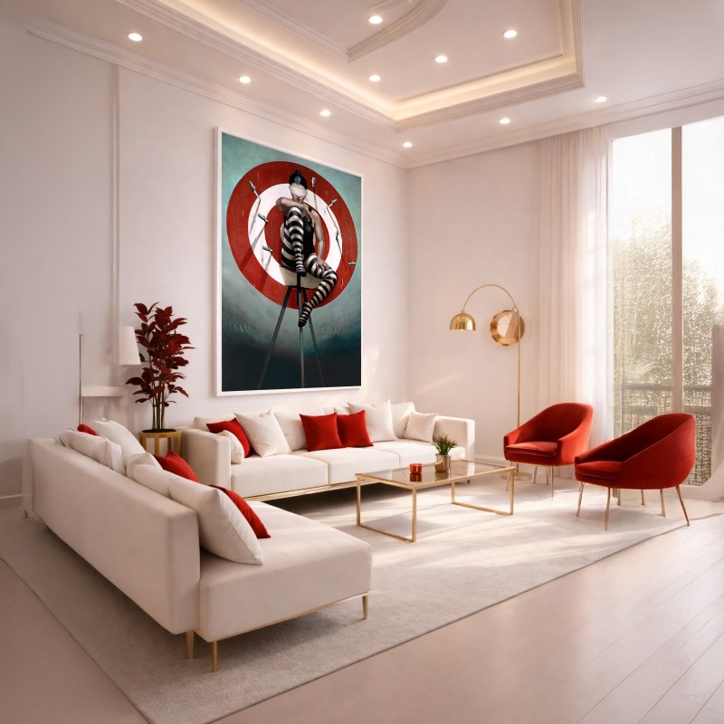 Quadro Canvas Mulher Tiro Alvo Vermelho