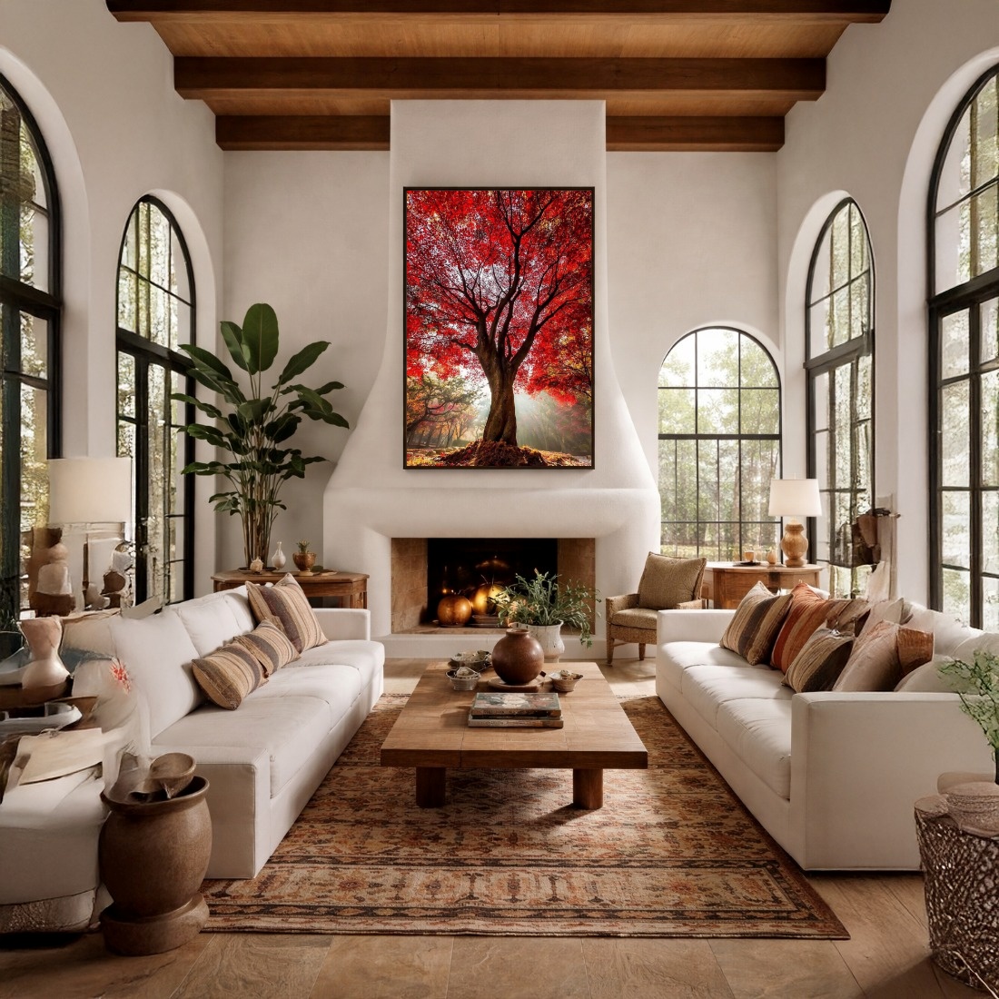 Quadro Canvas Outono Árvore Vermelha Iluminada