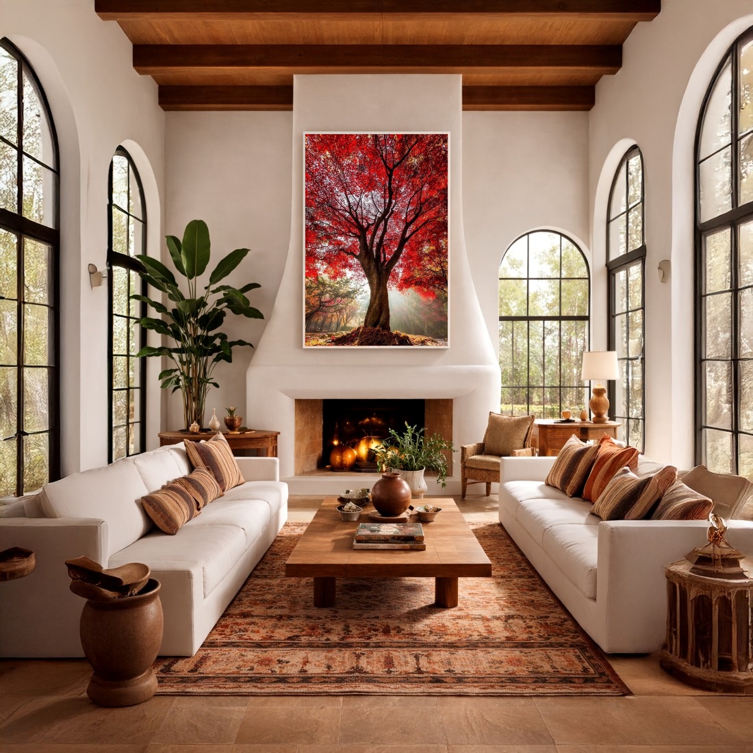 Quadro Canvas Outono Árvore Vermelha Iluminada