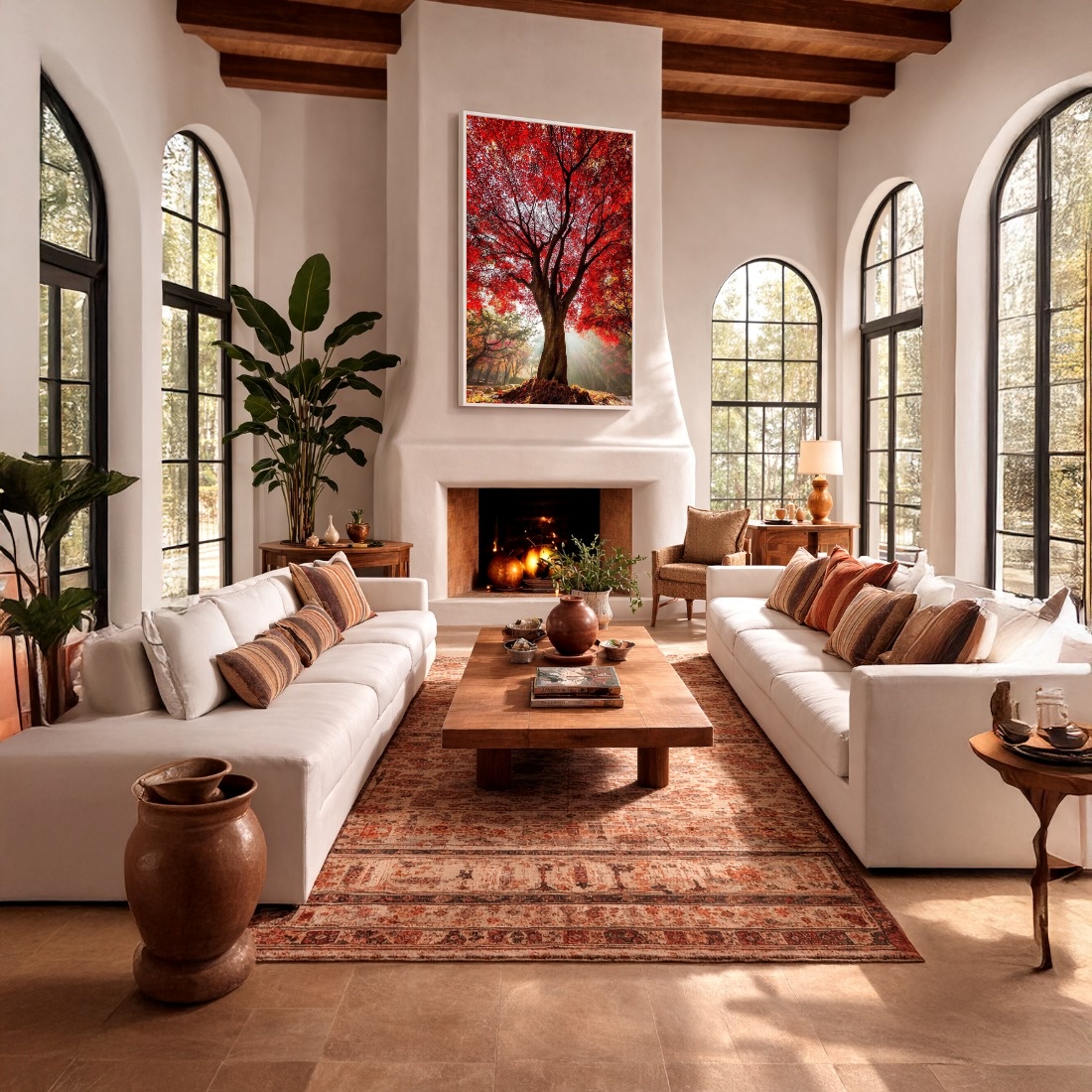 Quadro Canvas Outono Árvore Vermelha Iluminada