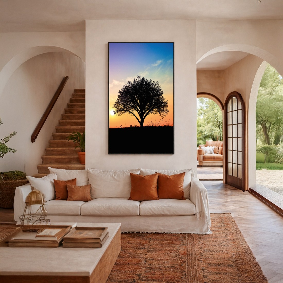 Quadro Canvas Por do Sol Árvore