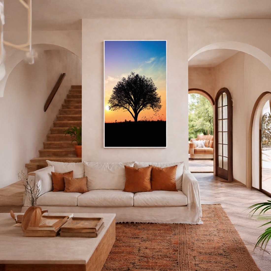 Quadro Canvas Por do Sol Árvore