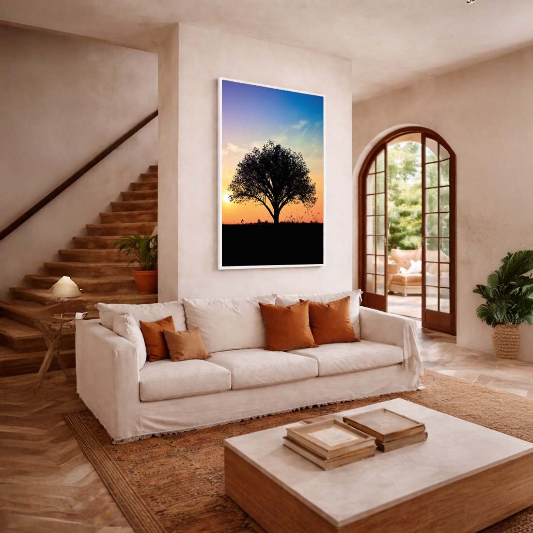 Quadro Canvas Por do Sol Árvore