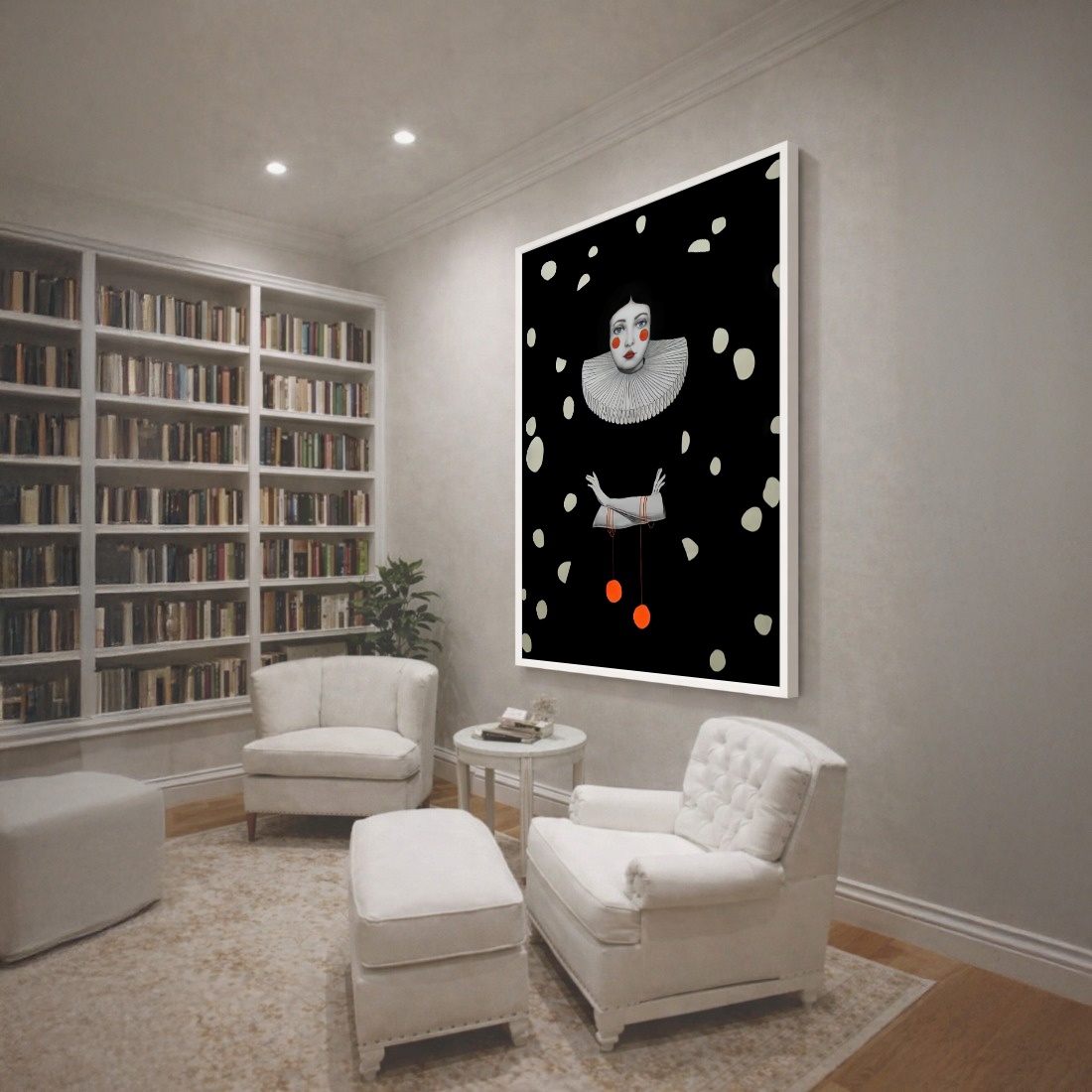 Quadro Canvas Preto Menina Palhaço Poá