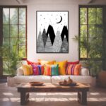 Quadro Canvas Preto e Branco Lua Geométrico