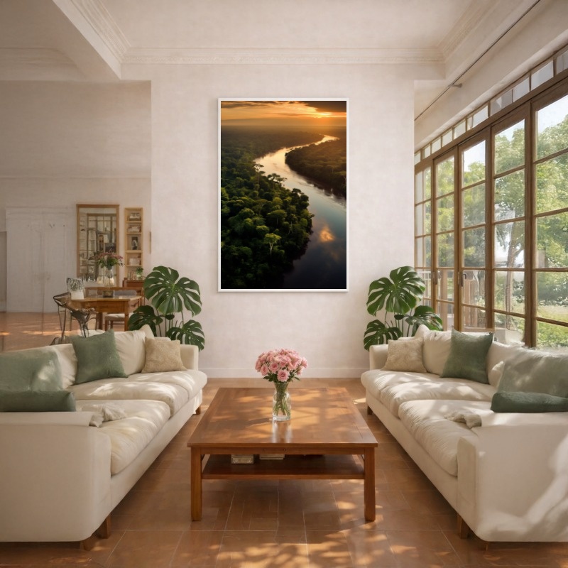 Quadro Canvas Rio Floresta Por Sol