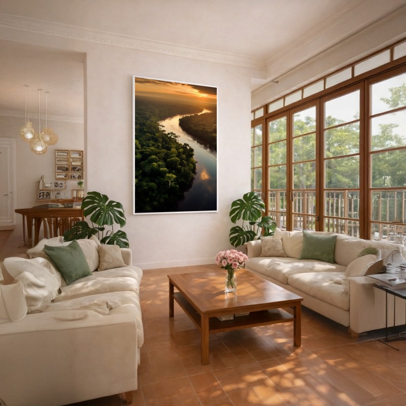 Quadro Canvas Rio Floresta Por Sol