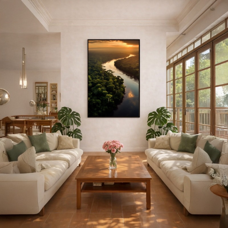 Quadro Canvas Rio Floresta Por Sol