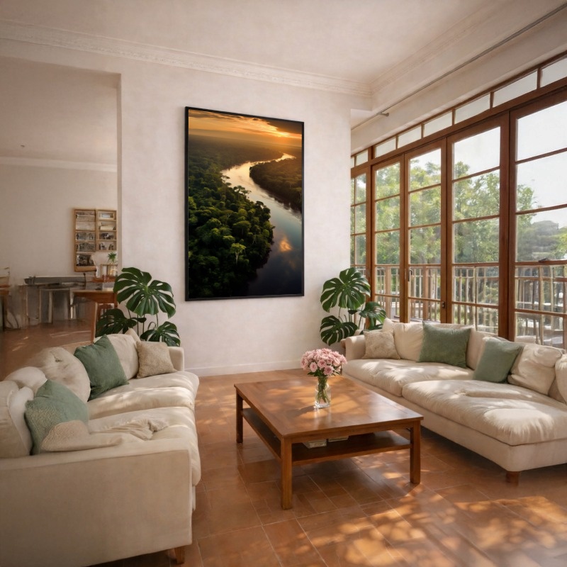 Quadro Canvas Rio Floresta Por Sol