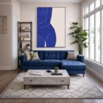 Quadro Canvas Silhueta Feminina Mulher Corpo Azul