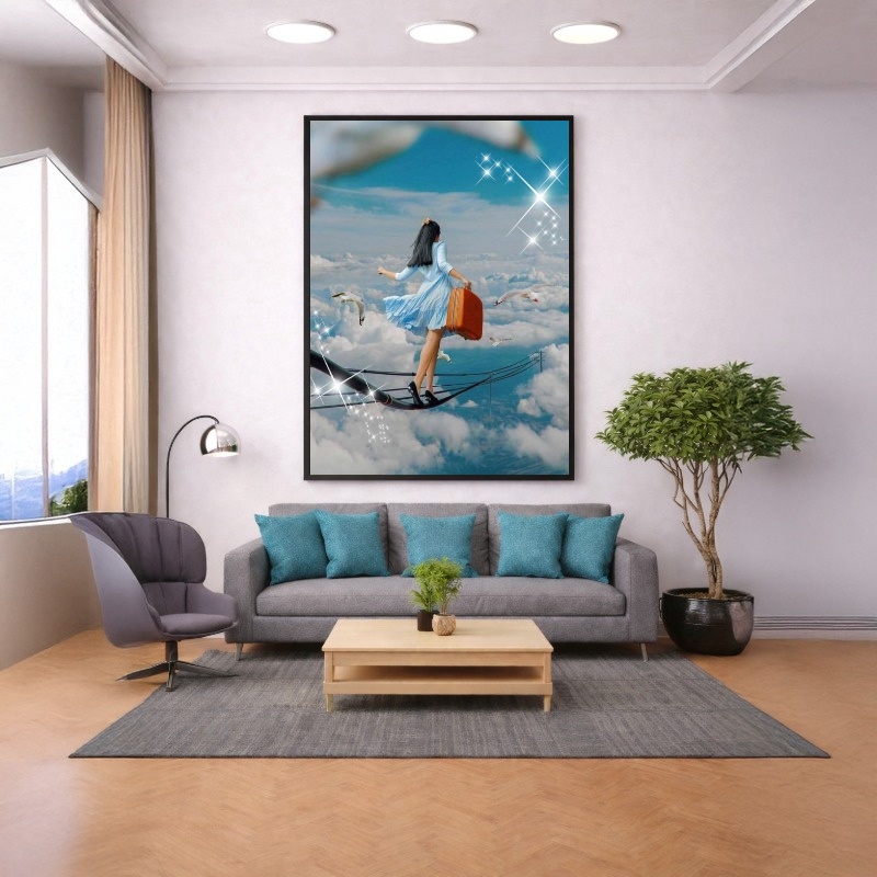 Quadro Canvas Surreal Surrealista Menina Azul