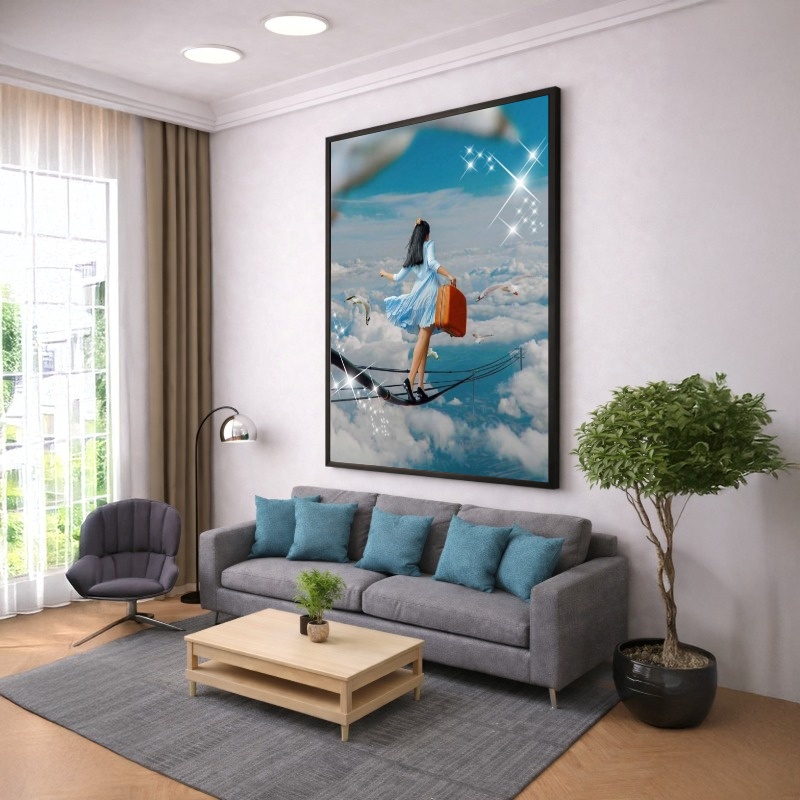 Quadro Canvas Surreal Surrealista Menina Azul
