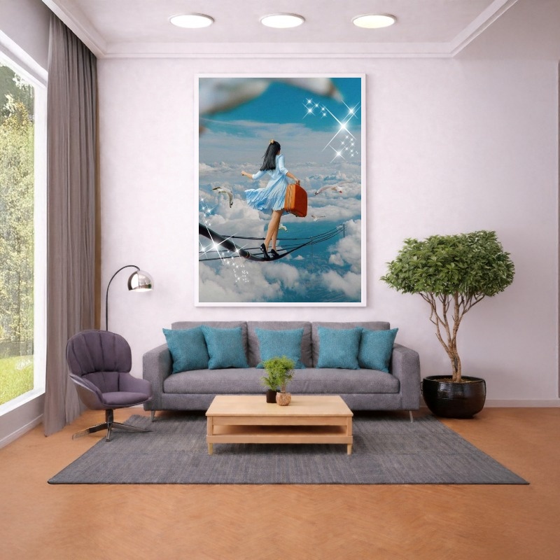 Quadro Canvas Surreal Surrealista Menina Azul