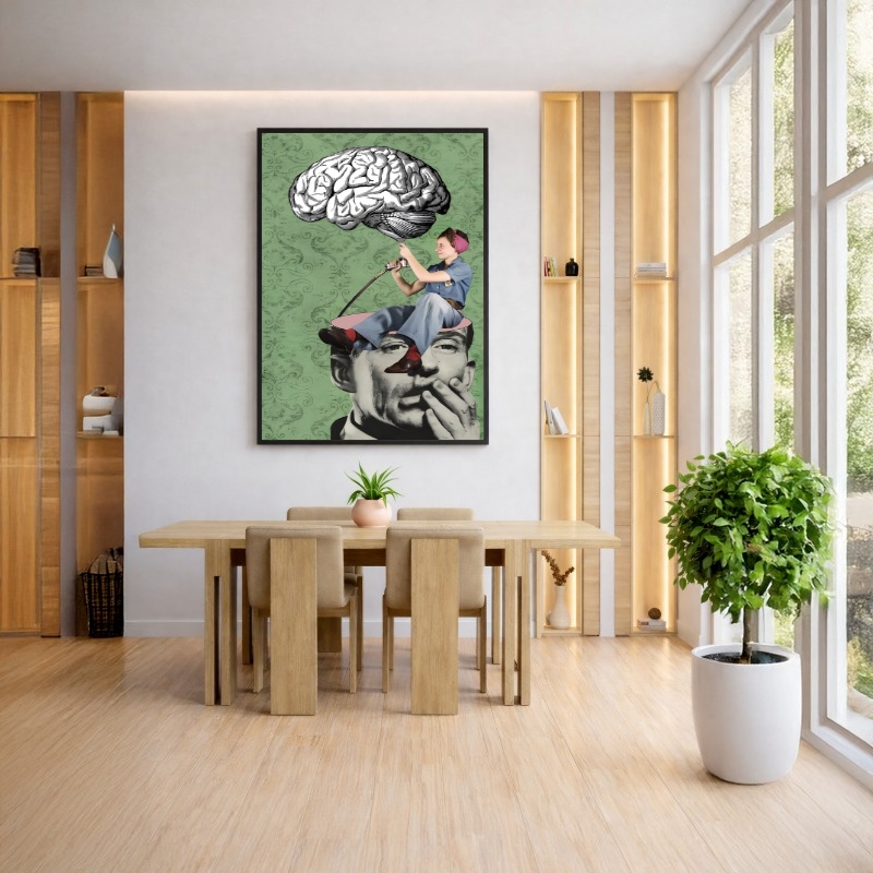 Quadro Canvas Verde Colagem Divertido Cabeça