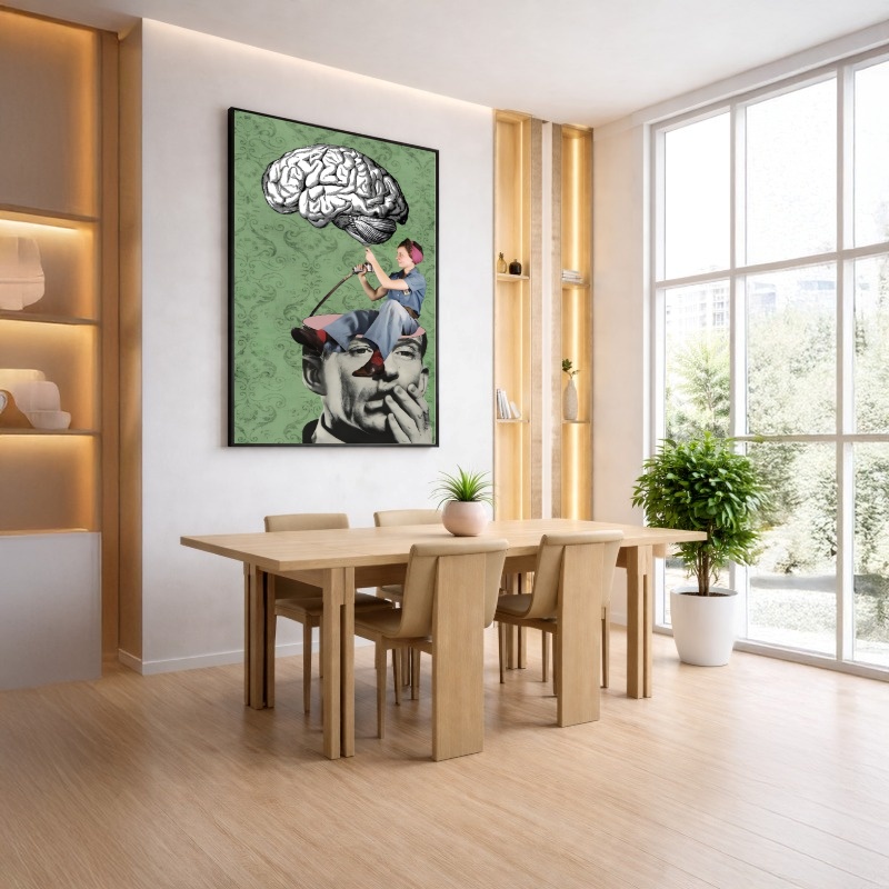Quadro Canvas Verde Colagem Divertido Cabeça