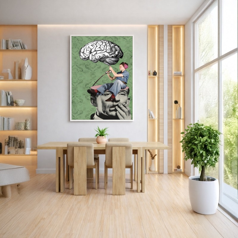 Quadro Canvas Verde Colagem Divertido Cabeça