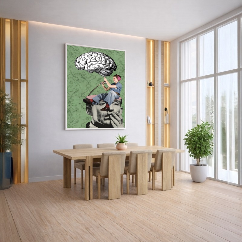 Quadro Canvas Verde Colagem Divertido Cabeça