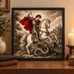 Quadro Decorativo São Jorge Capa Vermelha - 33x33 Cm