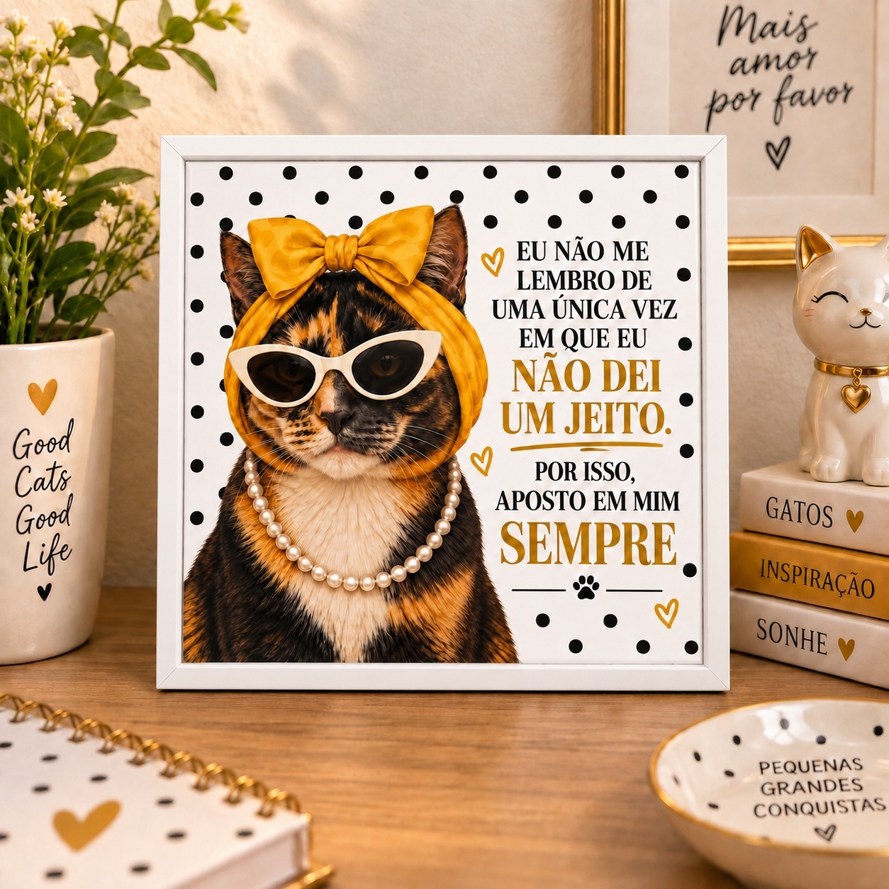 Quadro Gatinha Aposto Em Mim - 33x33 Cm