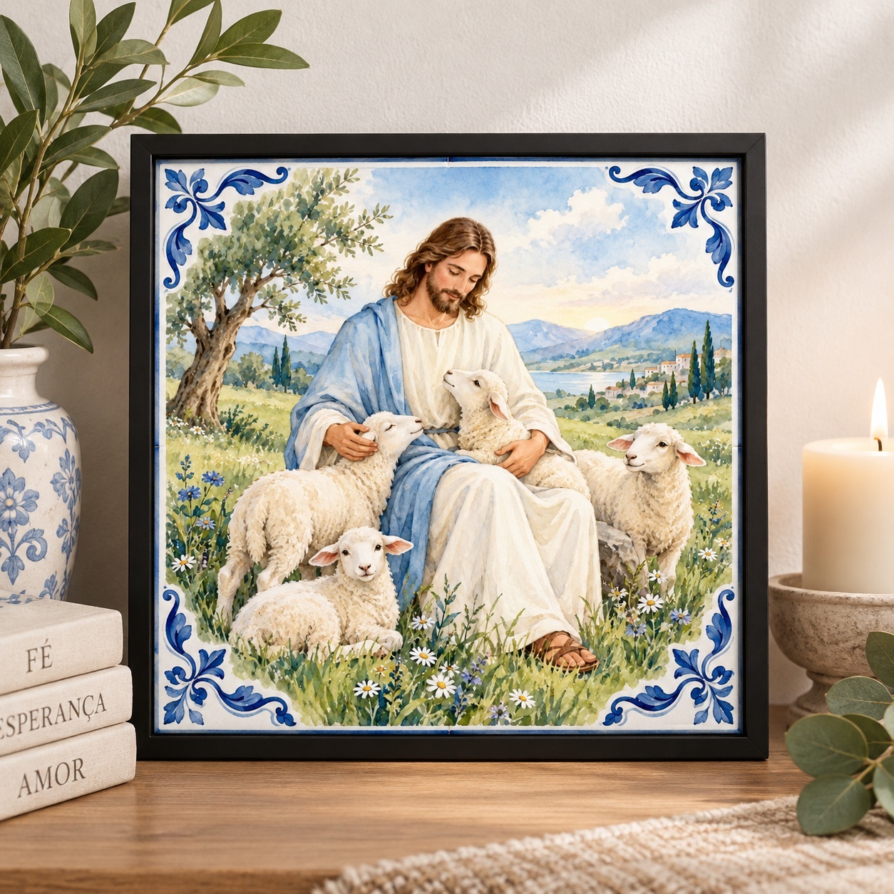 Quadro Jesus Bom Pastor - 33x33 Cm