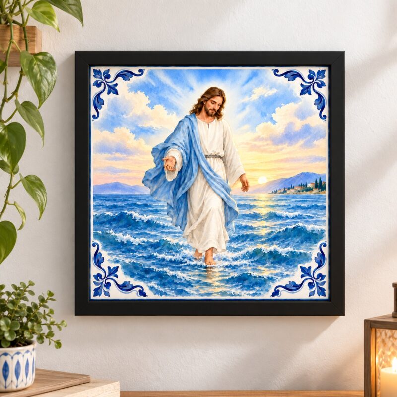 Quadro Jesus Caminhando Sobre as Águas - 33x33 Cm