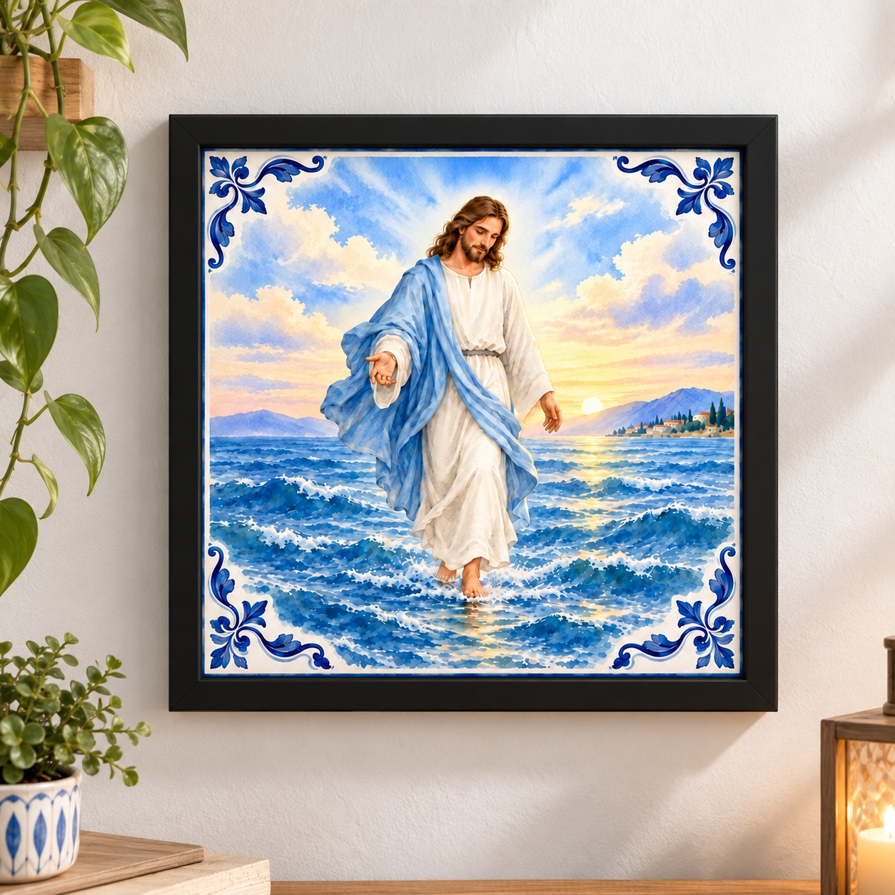 Quadro Jesus Caminhando Sobre as Águas - 33x33 Cm