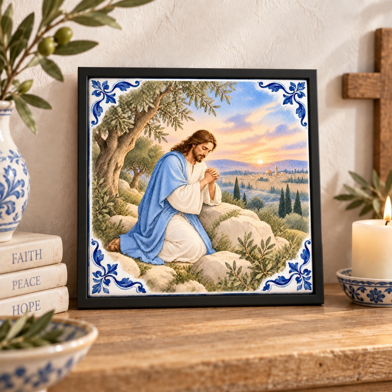 Quadro Jesus Orando No Monte - 33x33 Cm
