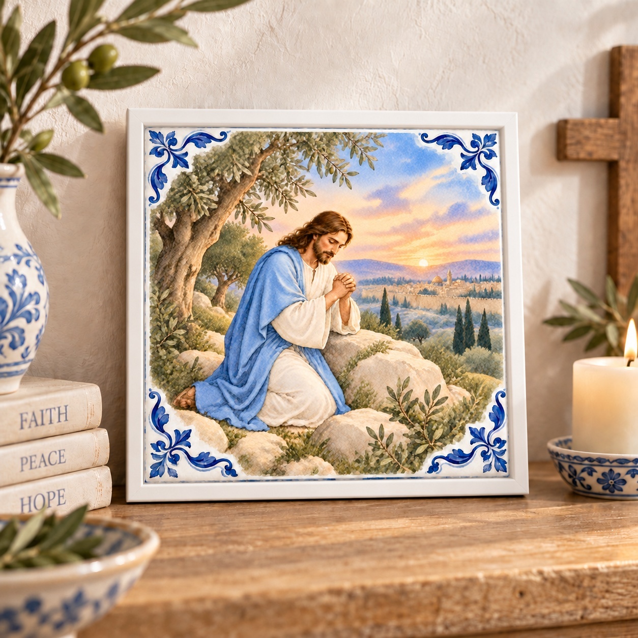 Quadro Jesus Orando No Monte - 33x33 Cm
