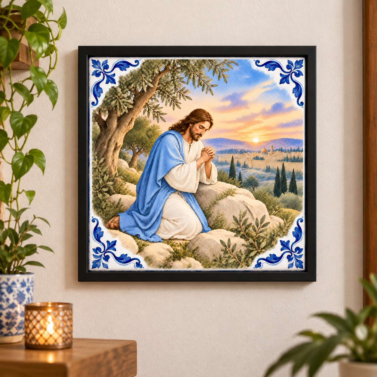 Quadro Jesus Orando No Monte - 33x33 Cm