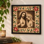 Quadro Religioso Jesus e Maria Floral - 33x33 Cm