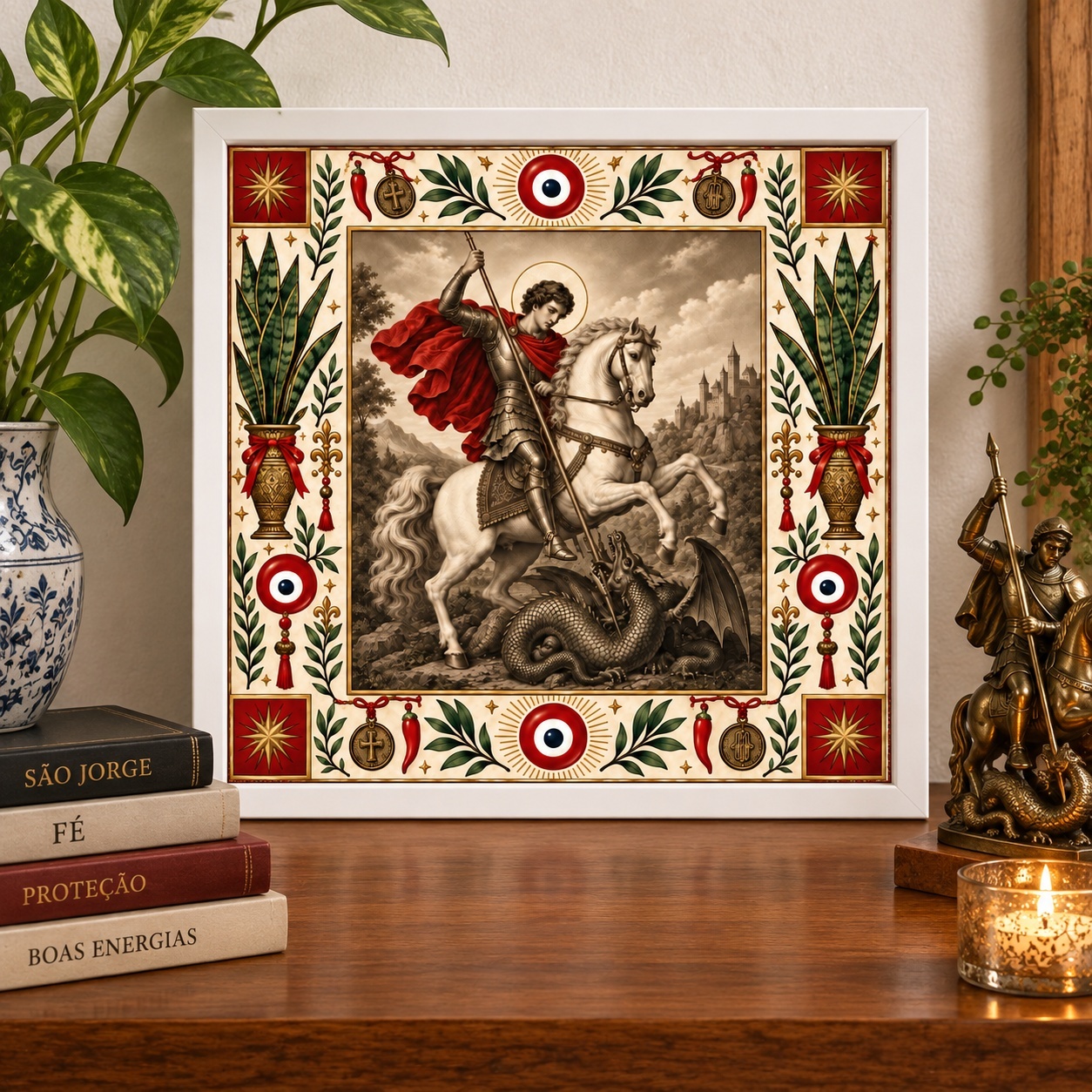 Quadro São Jorge Vintage Patuás - 33x33 Cm