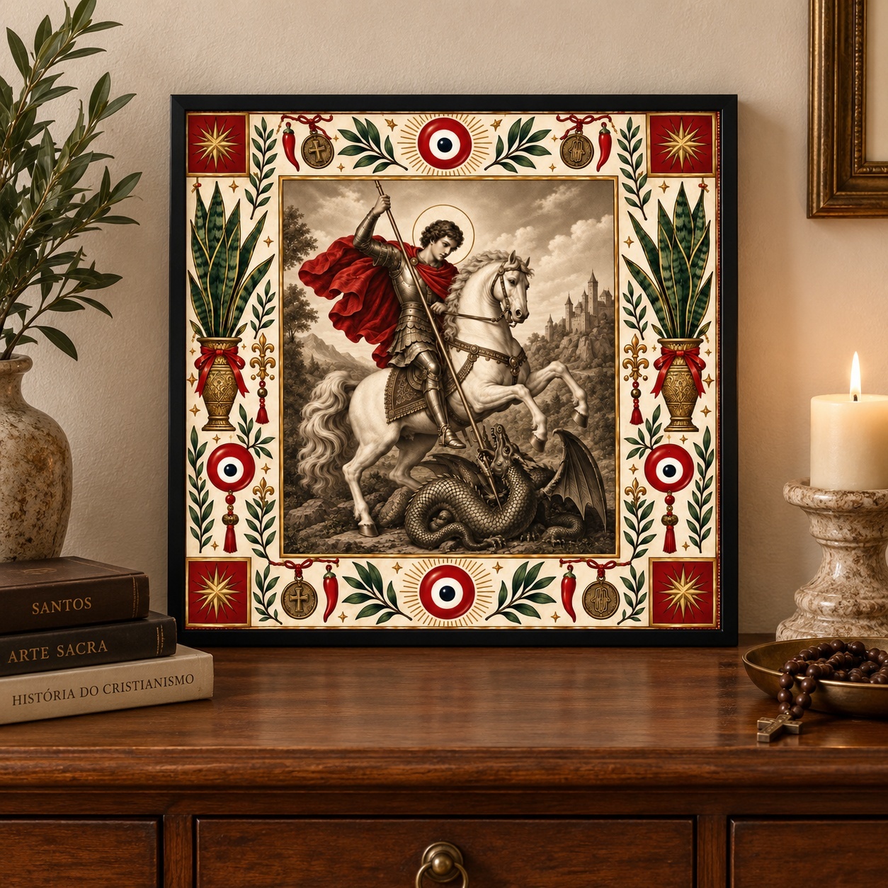 Quadro São Jorge Vintage Patuás - 33x33 Cm